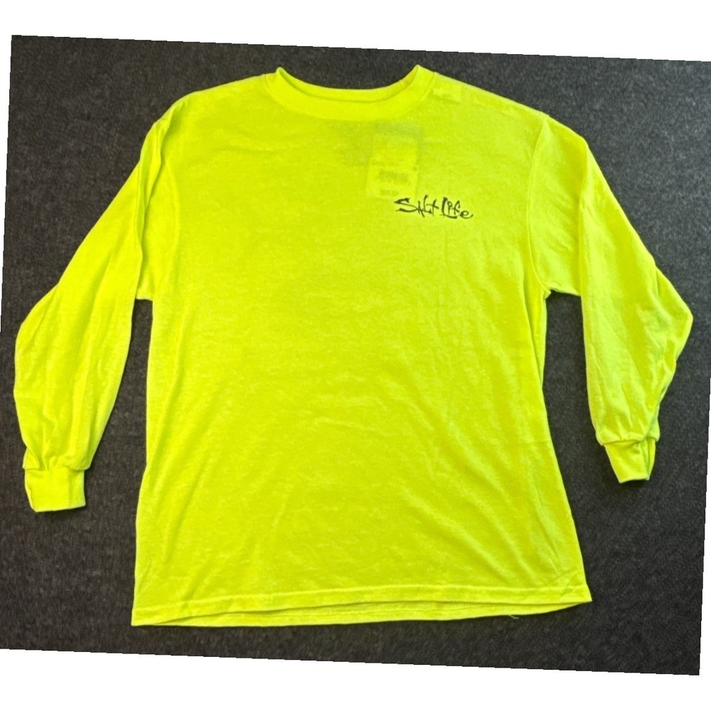 Salt Life Youth Medium 8/10 Neon Yellow LS Fishing Shirt Sailfish Graphic NWT